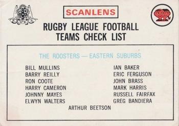 1975 Scanlens - Checklists #NNO Eastern Suburbs Front